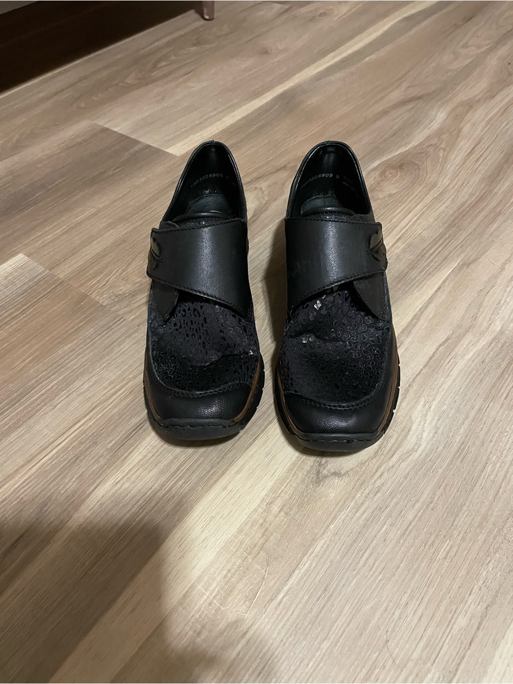 Rieker Black Slip-On Flats with Sequined Vamp